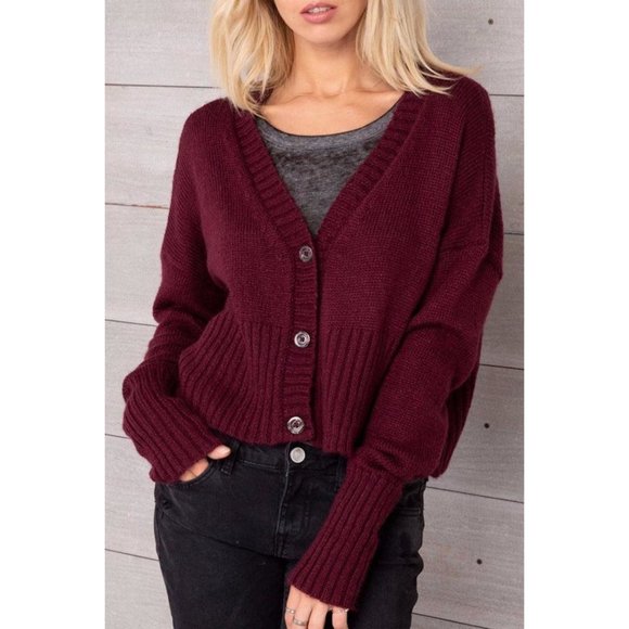 WOODEN SHIPS Beige 3 Button Cropped Cardigan Sweater sz S/M Women's Jumper - Picture 10 of 14